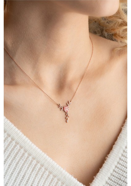 925 Ayar Gümüş Daldaki Kırmızı Mineli Gül Kolye fırsatları