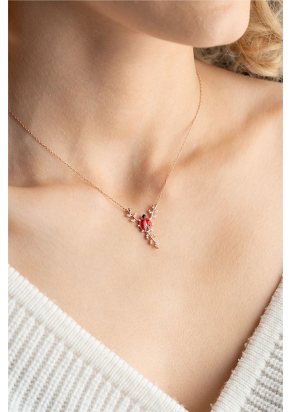 925 Ayar Gümüş Daldaki Kırmızı Mineli Uğur Böceği Kolye indirimleri