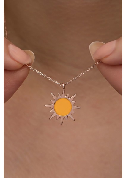925 Ayar Gümüş Rose Kaplama Mineli Güneş Model Kolye modelleri
