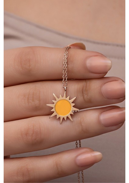 925 Ayar Gümüş Rose Kaplama Mineli Güneş Model Kolye fırsatları