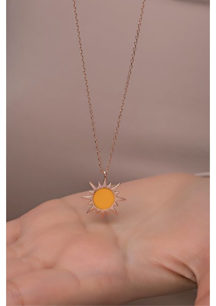 925 Ayar Gümüş Rose Kaplama Mineli Güneş Model Kolye indirimleri