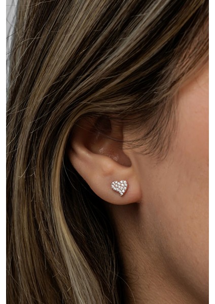 925 Ayar Gümüş Rose Kaplama Minimal Kalp Küpe fiyatları