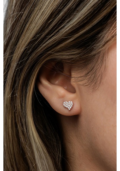 925 Ayar Gümüş Rose Kaplama Minimal Kalp Küpe modelleri