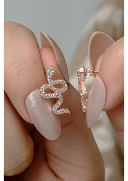 925 Ayar Gümüş Rose Kaplama Yılan Model Küpe