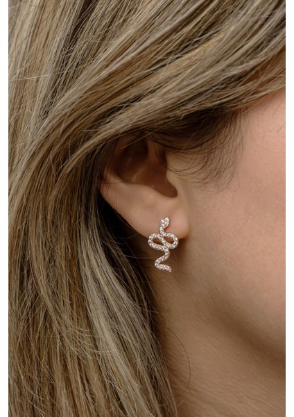 925 Ayar Gümüş Rose Kaplama Yılan Model Küpe modelleri