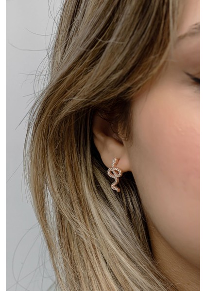 925 Ayar Gümüş Rose Kaplama Yılan Model Küpe indirimleri