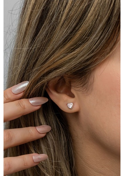 925 Ayar Gümüş Rodyum Kaplama Pembe Taşlı Kalp Küpe fiyatları