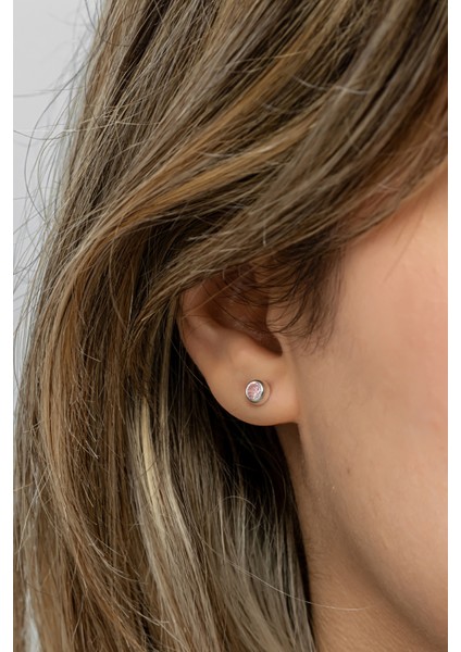 925 Ayar Gümüş Rodyum Kaplama Pembe Taşlı 5 mm Tektaş Küpe indirimleri