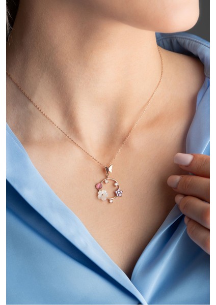 925 Ayar Gümüş Kelebek Detaylı Manolya Çiçeği Daire Bahar Çiçeği Kolye indirimleri