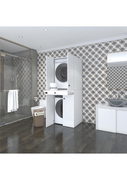 Kenzlife  Çamaşır-Kurutma Makinesi Dolabı El Kindi Byz 187*070*60 Çekmeceli Kapaklı Banyo