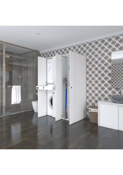 Kenzlife  Çamaşır-Kurutma Makinesi Dolabı Şahrur Sağ Byz 187*120*60 Çekmeceli Banyo