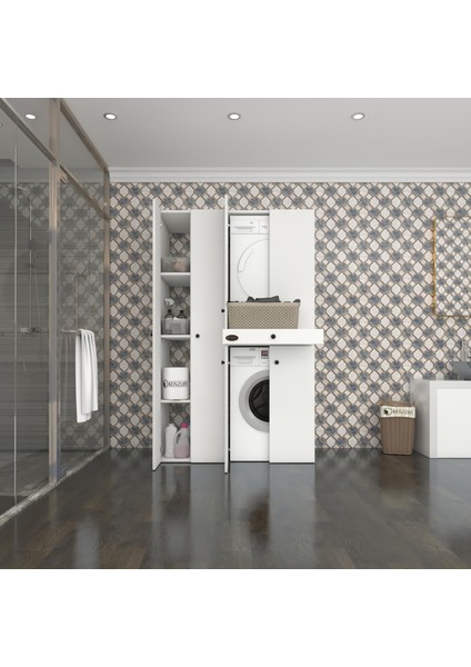 Kenzlife  Çamaşır-Kurutma Makinesi Dolabı Şahrur Sol Byz 187*120*60 Çekmeceli Banyo