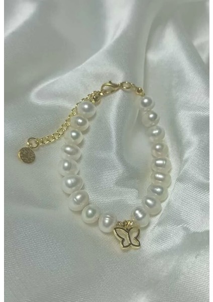24K Altın Kaplama Inci Kelebek Detaylı Trend Bileklik modelleri