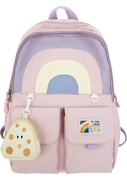 Okul Çantası Kız Öğrenci Basit Büyük Kapasiteli Sevimli Gökkuşağı Sırt Çantası (Yurt Dışından)