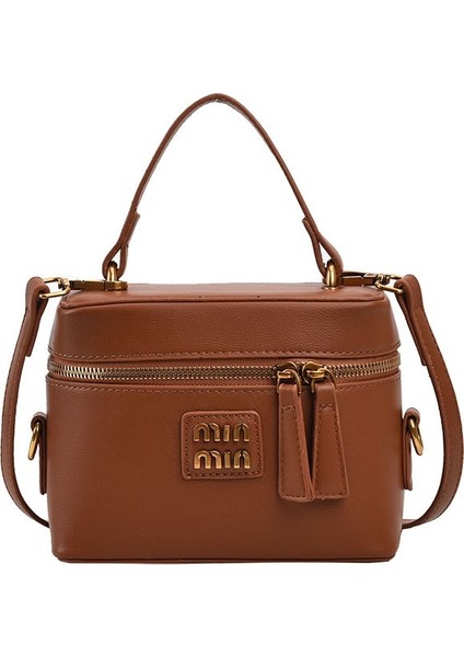 Kutu Taşınabilir Küçük Kare Çanta Kadın Retro Moda Moda Düz Renk Tek Omuz Crossbody Çanta (Yurt Dışından)