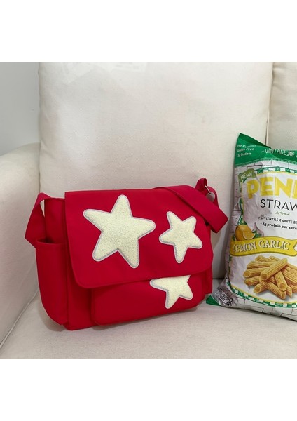 Kadınlar Için Sevimli Kolej Tarzı Mavi Çapraz Çanta, Büyük Kapasiteli Beş Köşeli Yıldız Kanvas Çanta, Öğrenci Sınıfı Banliyö Çantası, Omuz Çantası (Yurt Dışından)