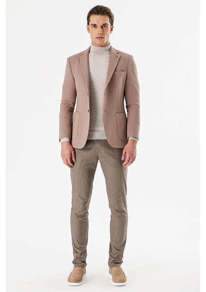 Vizon Desenli Mono Yaka Astarlı Çift Yırtmaç 6 Drop Slim Fit Dar Kesim Klasik Ceket 1002240150
