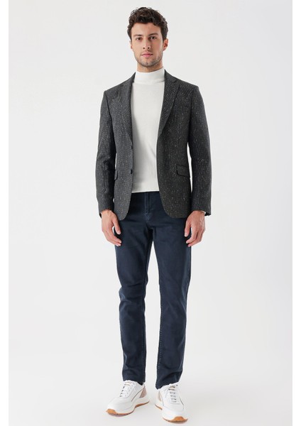 Koyu Yeşil Desenli Mono Yaka Astarlı Çift Yırtmaç 6 Drop Slim Fit Dar Kesim Klasik Ceket 1002235132