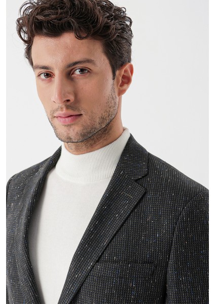 Koyu Yeşil Desenli Mono Yaka Astarlı Çift Yırtmaç 6 Drop Slim Fit Dar Kesim Klasik Ceket 1002235132