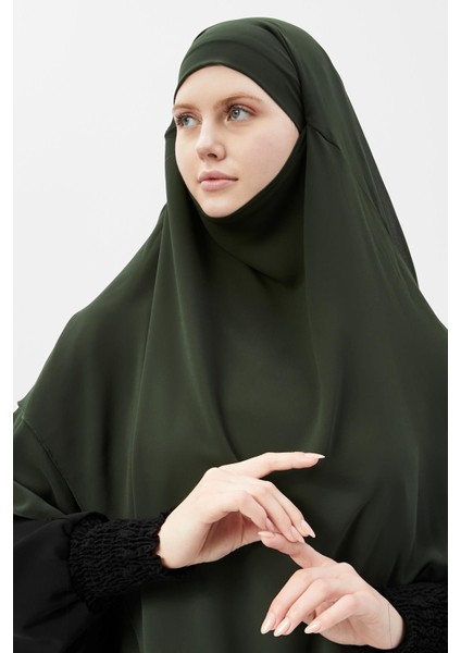 Hazır Pratik Şifon Üç Katlı Peçeli Üçgen Hac Umre Şalı Sufle Hijab Nikap - Haki fırsatları