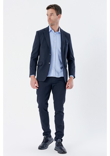 Lacivert Gabardin Mono Yaka Astarlı Çift Yırtmaç Likralı 6 Drop Comfort Fit Rahat Kesim Klasik Ceket 1002235137
