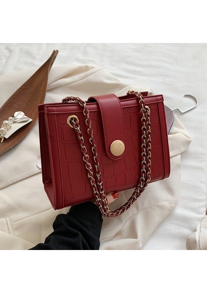 Kırmızı Düğün Çantası Kadın Çantası Üst Düzey Düğün Nedime Omuz Crossbody Çanta Büyük Kapasiteli (Yurt Dışından)