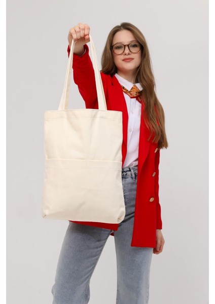 3 Cepli Ekru Gabardin Çanta
