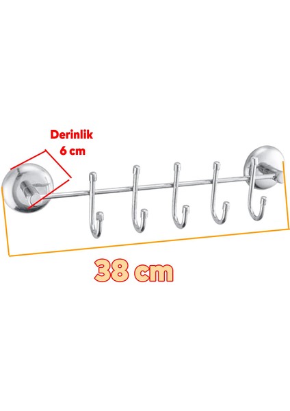 5'li Vidalı Askılık Metal Banyo Lavabo Sağlam Aparat Krom Askılık Elbise Havlu Asma Askı