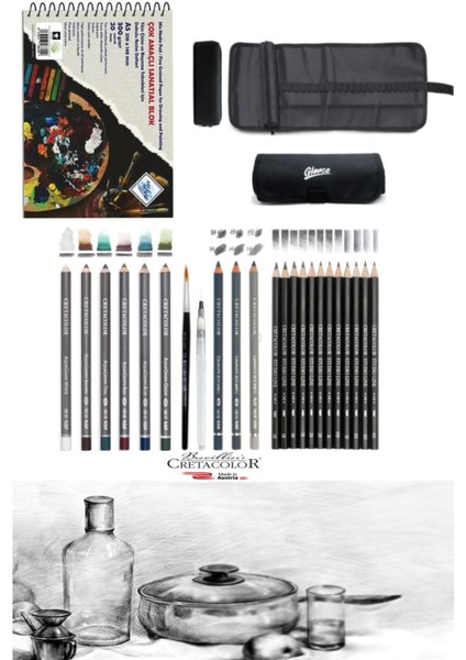 Art Liva 300 gr 20 Yp A5 Cretacolor6'lı Aquarell Sulandırılabilir Fırçalı Rulo Kalemlik Seti