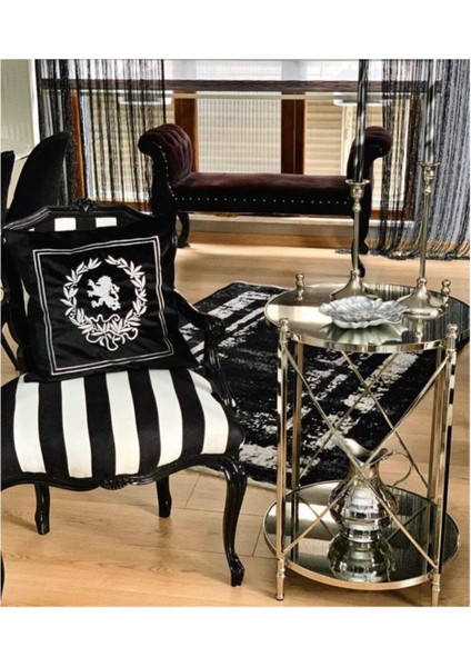 Kraliyet Aslanı Sembolü Nakışlı Kırlent Kılıfı Siyah - Gümüş indirimleri