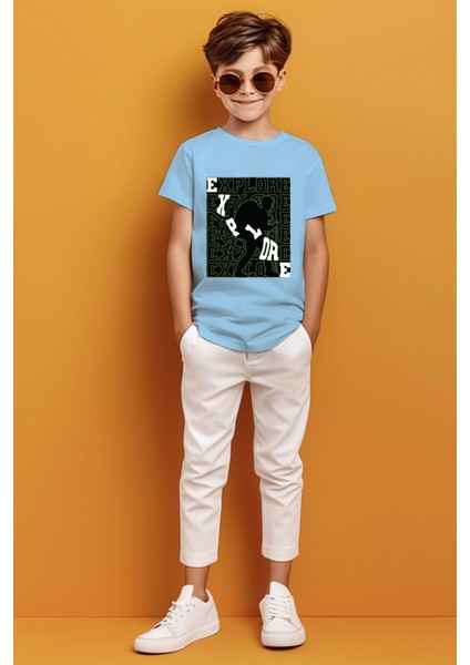 Explore Yazılı Renkli Gölge Detaylı Baskılı Erkek Çocuk T-Shirt