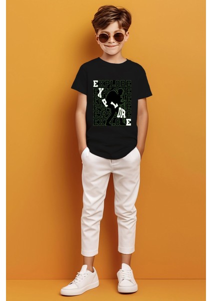 Explore Yazılı Renkli Gölge Detaylı Baskılı Erkek Çocuk T-Shirt