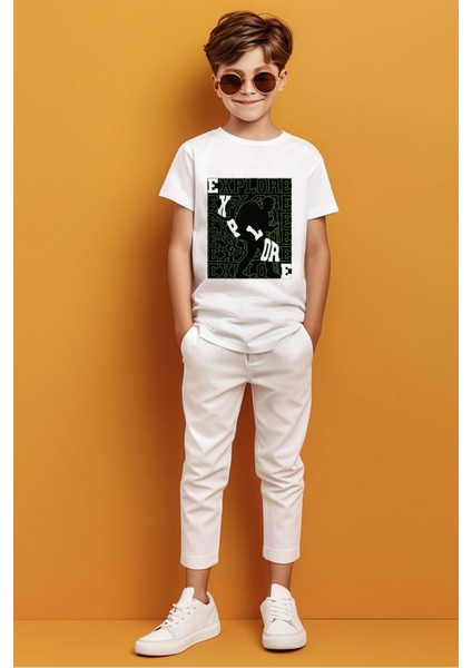 Explore Yazılı Renkli Gölge Detaylı Baskılı Erkek Çocuk T-Shirt