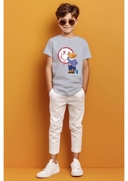 Graffiti Yapan Ayıcık Baskılı Erkek Çocuk T-Shirt