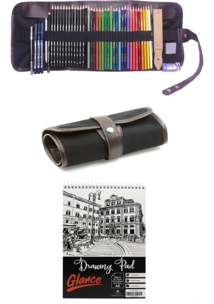 A5 Eskiz Defterli Cretacolor Dereceli Kalem Studioline Derwent Lakeland Watercolour Rulo Çanta Set