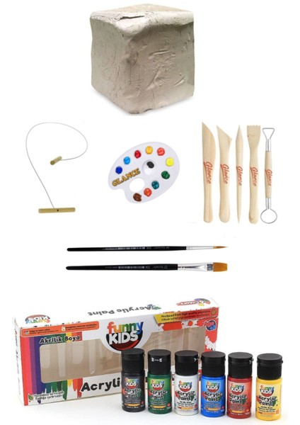 Seramik Hamuru 6 kg Funny Kids Kids 20 ml 6 Renk Akrilik Boya Seramik Başlangıç Seti