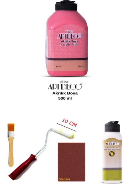 Artdeco Akrilik Boya 500 ml Pembe Dolap Boyama Seti Mobilya Boyama Seti Parlak Vernik