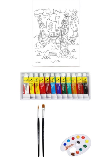 Artdeco Desenli Tuval 40X50CM Korsanlar Gemide Fanart Academy Akrilik Boya Seti 12 Renk x 12ML