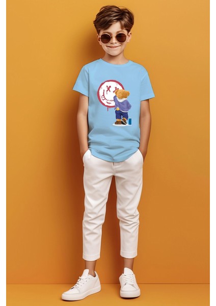 Graffiti Yapan Ayıcık Baskılı Erkek Çocuk T-Shirt