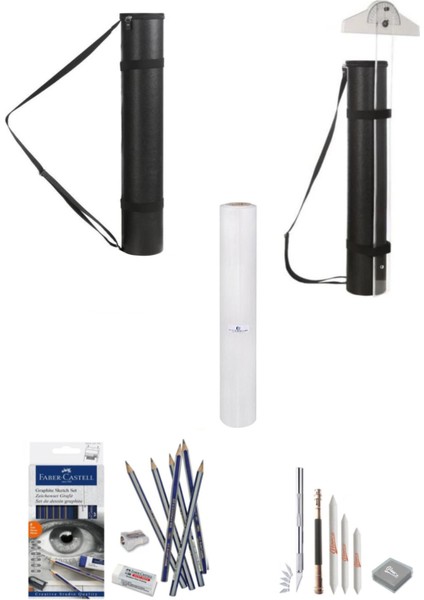 Deri Teknik Proje Tüpü Siyah 11X75CM Faber Dereceli Kalem Seti 8 Parça 35X50 10'lu Resim Kağıdı Set