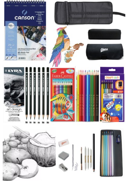Canson Defter A5 200 Grlyra Art Design Dereceli Karakalem Craft 6 Lı Metalik Aquarel Eskiz Çantası