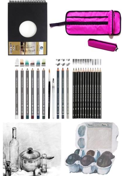 Alex Schoeller A5 300 gr Cretacolor 6'lı Aquarell Sulandırılabilir Fırçalı Rulo Kalemlik Siyah