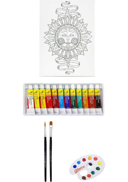 Artdeco Desenli Tuval 30X40CM Güneş Fanart Academy Akrilik Boya Seti 12 Renk x 12ML