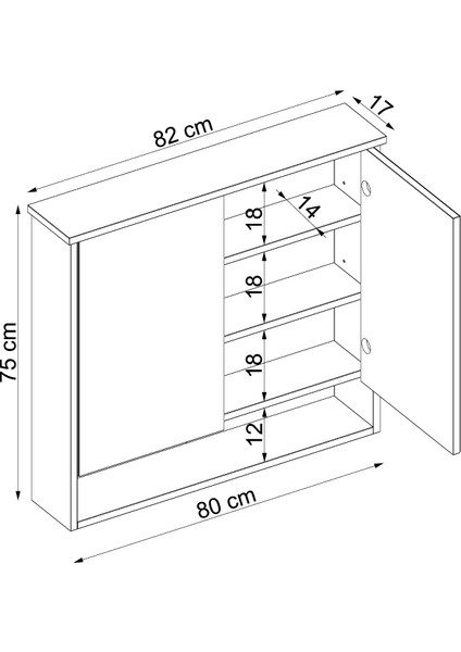 Banos Banyo Kulpsuz 2 Kapaklı Mat Beyaz Mdf 82 cm Aynalı Banyo Üst Dolabı