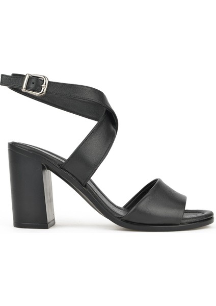 Ziya, Kadın Hakiki Deri Topuklu Sandalet 1411020Z1708 Siyah