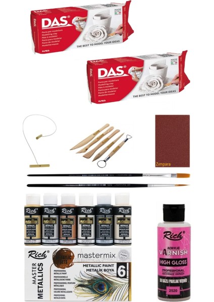 Das Beyaz Seramik Kili 500 GRX2GR Rich Mastermix 60 cc 6'lı Metalik Renkler Akrilik Boya Seramik Set
