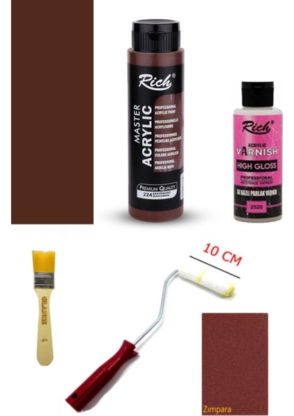 Rich Master Akrilik Boya Kahverengi 500 Cc. Dolap Boyama + Mobilya Boyama Seti Parlak Vernik