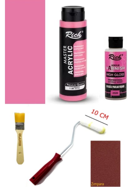 Rich Master Akrilik Boya Pembe 500 Cc. Dolap Boyama + Mobilya Boyama Seti Parlak Vernik
