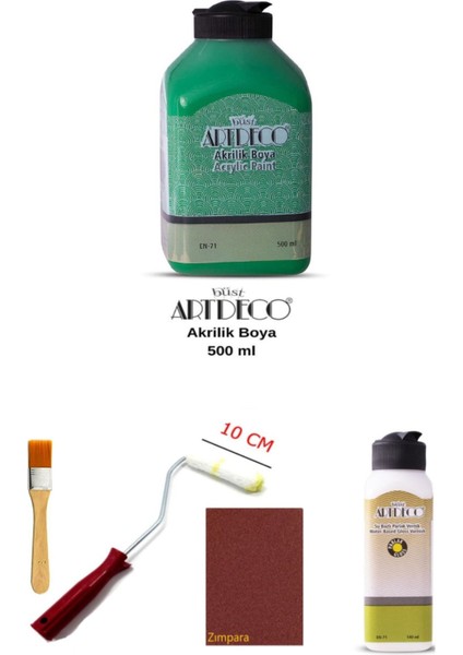 Artdeco Akrilik Boya 500 ml Yeşil Dolap Boyama Seti Mobilya Boyama Seti Parlak Vernik