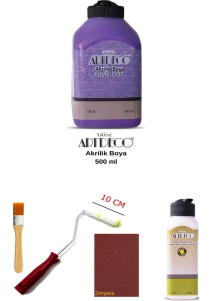 Artdeco Akrilik Boya 500 ml Mor Dolap Boyama Seti Mobilya Boyama Seti Parlak Vernik